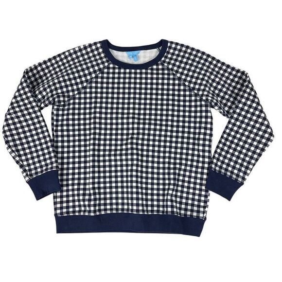 Draper James Womens Natalie Gingham Sweatshirt size Medium Navy White - Picture 1 of 5